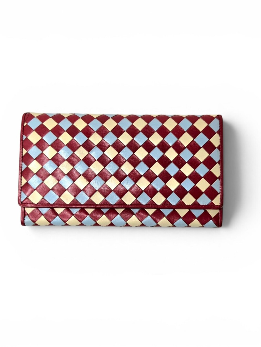 Suzy Smith Woven Leather Wallet. Red/blue.
